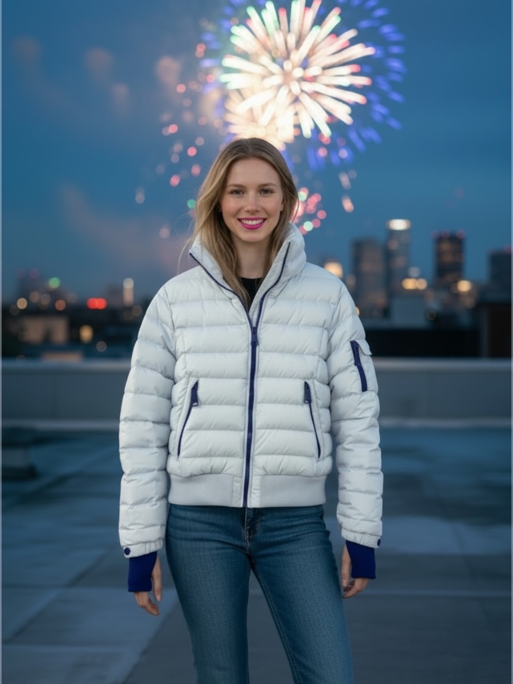SAM. Light Blue Puffer Jacket Warm Down Wind And Waterproof